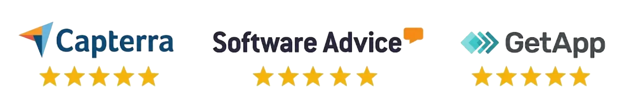 Capterra, Software Advice, and GetApp 5 star ratings
