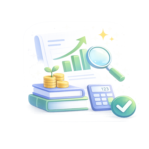 Growth chart, calculator, and accounting books showing books staying accurate as a business grows